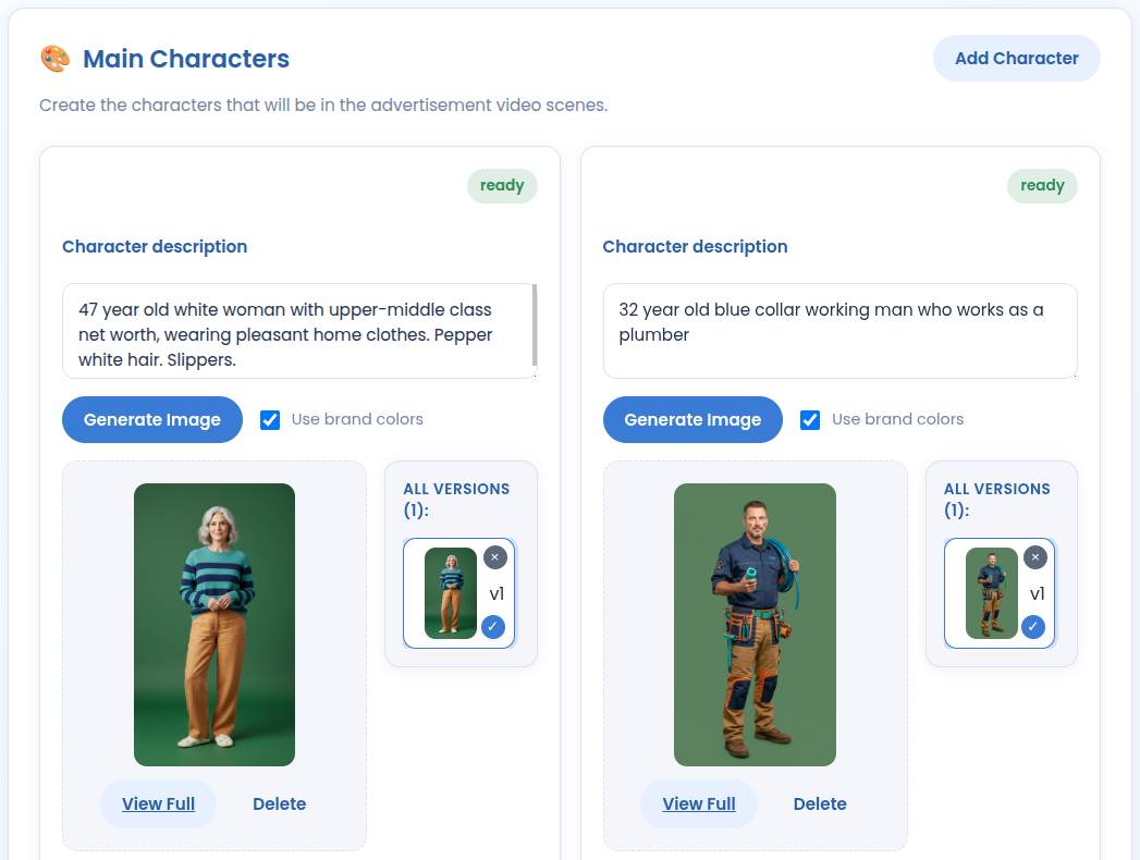 Character creation UI